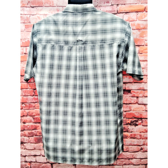 Kuhl Shirt Mens M Gray Plaid Double Pockets Hiking Outdoor Pearl Snap Button - Picture 2 of 7